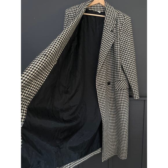 Vintage Houndstooth Wool Good Work Clothes Long Coat Black White Size 12 - Picture 4 of 11